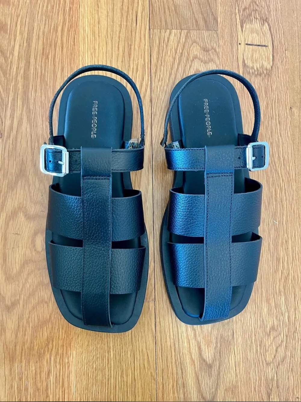 Free People Black Flora Fisherman Sandals with Buckle